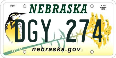 NE license plate DGY274