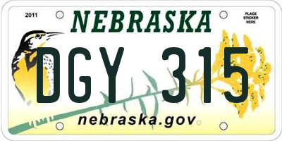 NE license plate DGY315