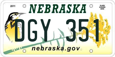 NE license plate DGY351