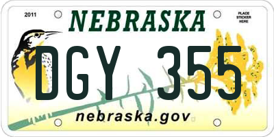 NE license plate DGY355