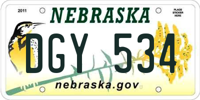 NE license plate DGY534