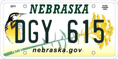 NE license plate DGY615