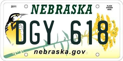 NE license plate DGY618
