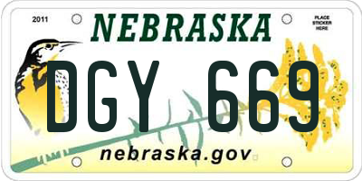 NE license plate DGY669