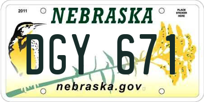 NE license plate DGY671