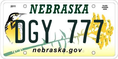 NE license plate DGY777