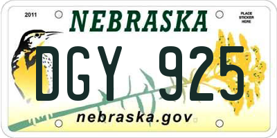 NE license plate DGY925