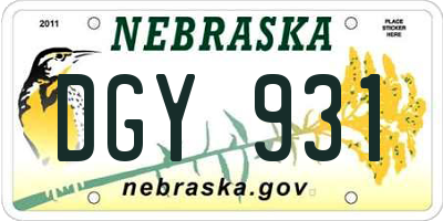 NE license plate DGY931