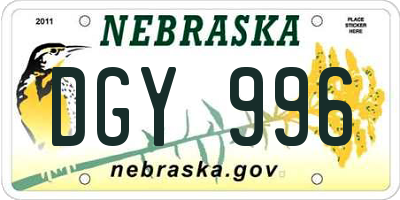 NE license plate DGY996