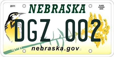 NE license plate DGZ002