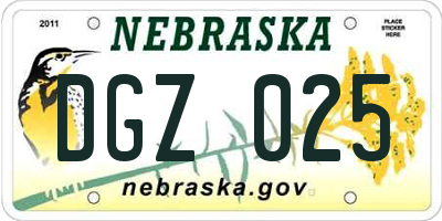 NE license plate DGZ025