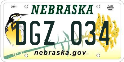 NE license plate DGZ034
