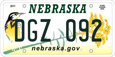 NE license plate DGZ092