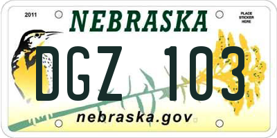 NE license plate DGZ103