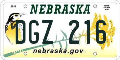 NE license plate DGZ216