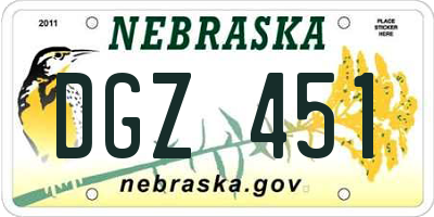 NE license plate DGZ451