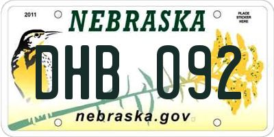 NE license plate DHB092
