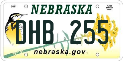 NE license plate DHB255