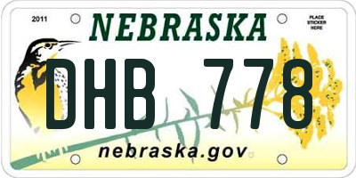 NE license plate DHB778