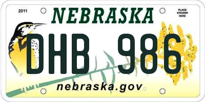NE license plate DHB986