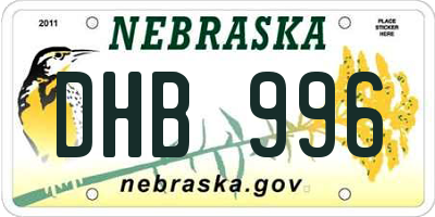 NE license plate DHB996