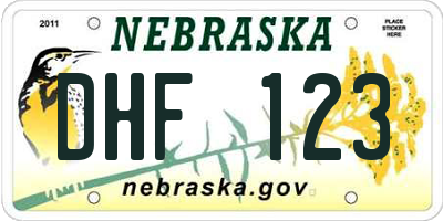 NE license plate DHF123