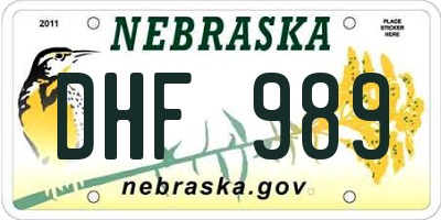 NE license plate DHF989
