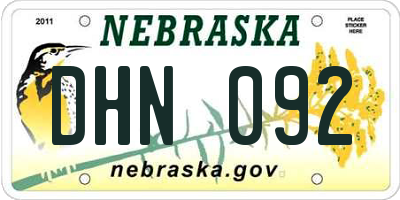 NE license plate DHN092