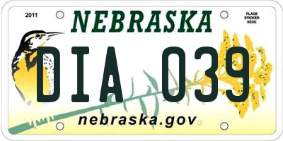 NE license plate DIA039