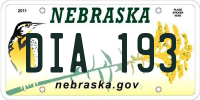 NE license plate DIA193