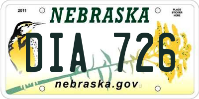 NE license plate DIA726