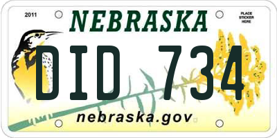 NE license plate DID734