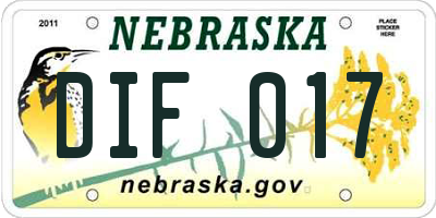 NE license plate DIF017