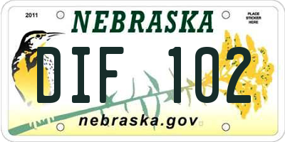 NE license plate DIF102
