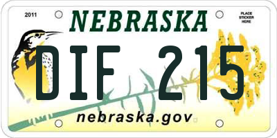 NE license plate DIF215