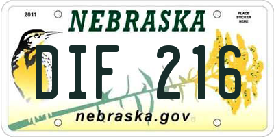 NE license plate DIF216