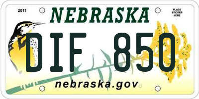 NE license plate DIF850