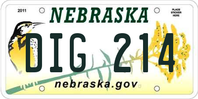 NE license plate DIG214