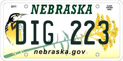 NE license plate DIG223
