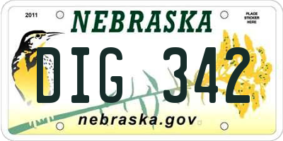 NE license plate DIG342
