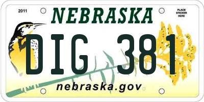 NE license plate DIG381