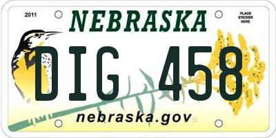 NE license plate DIG458