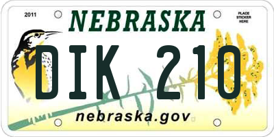 NE license plate DIK210