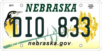 NE license plate DIO833
