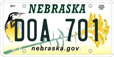NE license plate DOA701