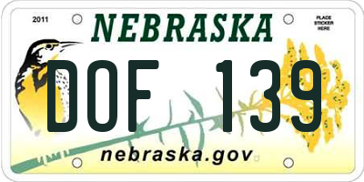 NE license plate DOF139