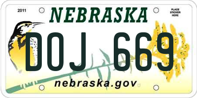 NE license plate DOJ669