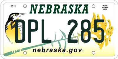 NE license plate DPL285