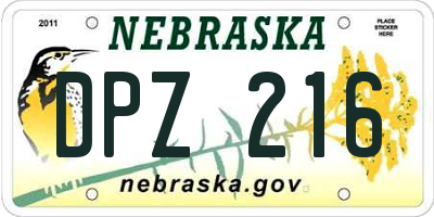 NE license plate DPZ216