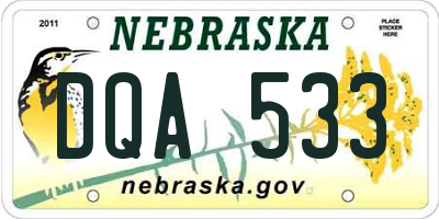 NE license plate DQA533